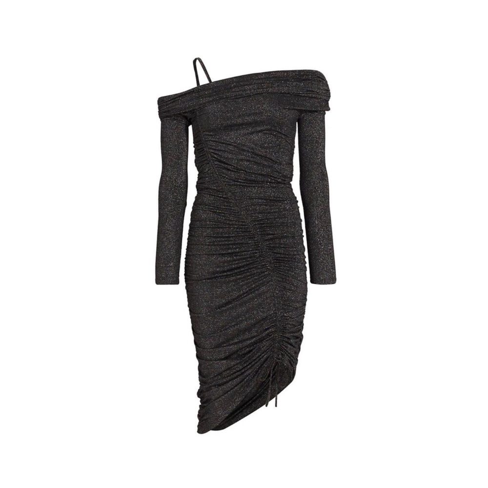 $285 Jonathan Simkhai Women's Black Ruched Asymmetrical Sabine Dress Size S